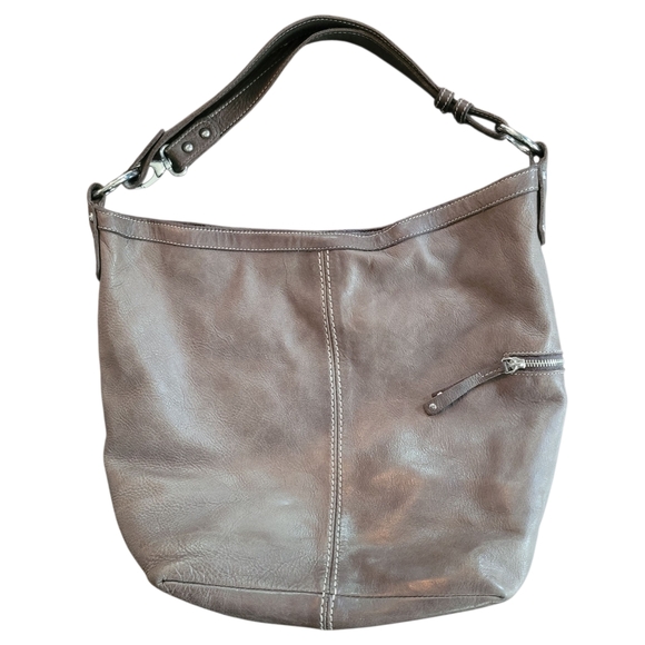 Roots Taupe Leather Slouchy Hobo Shoulder Bag Large Purse Weekend Carry-all - Picture 1 of 15